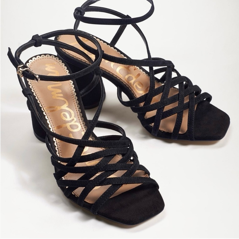 Sam Edelman Black Strappy Suede Block Heel Sandals